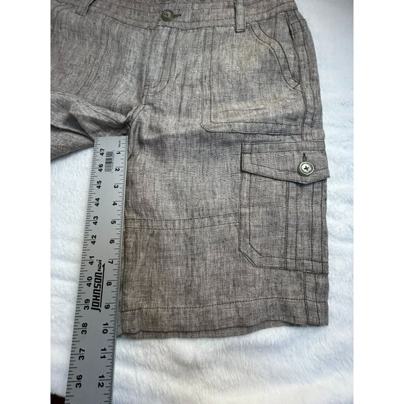Cabi Women's Linen Mid Rise Waist Outdoor Casual Cargo Shorts Brown 10 - Picture 8 of 10